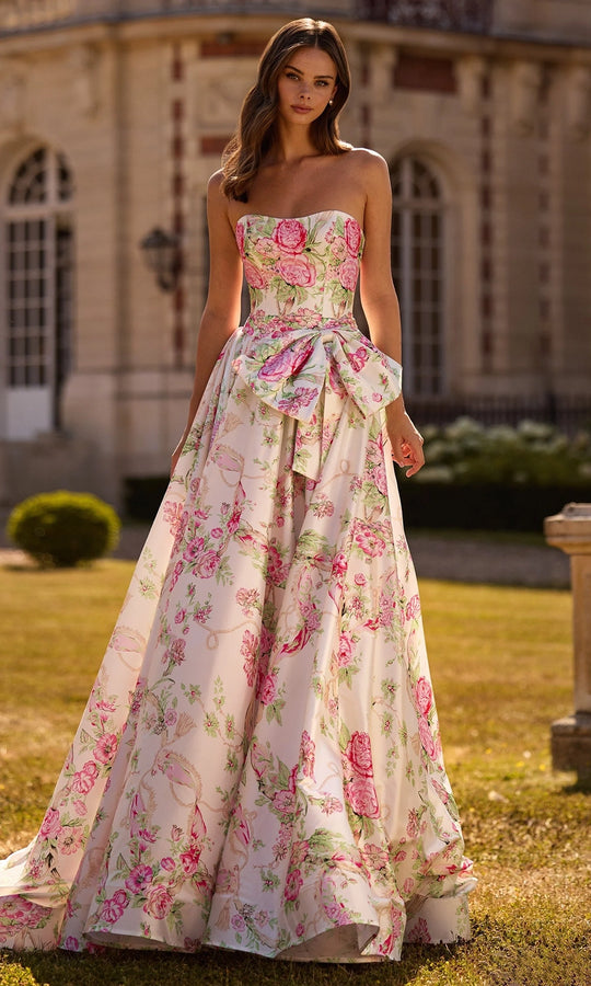 Sherri Hill 57667 - Floral Print A-Line Gown with Bow Accent