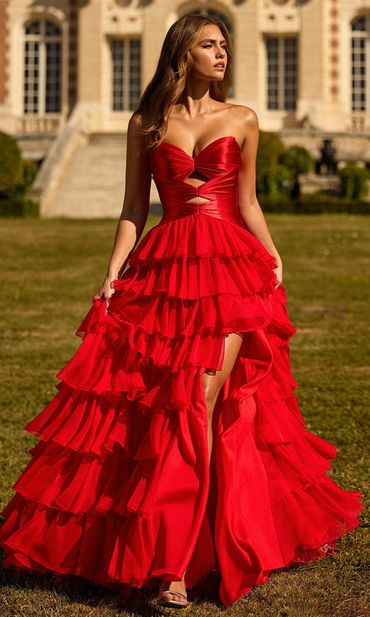Sherri Hill 57705 - Front Cutout Layered Ruffle Ballgown