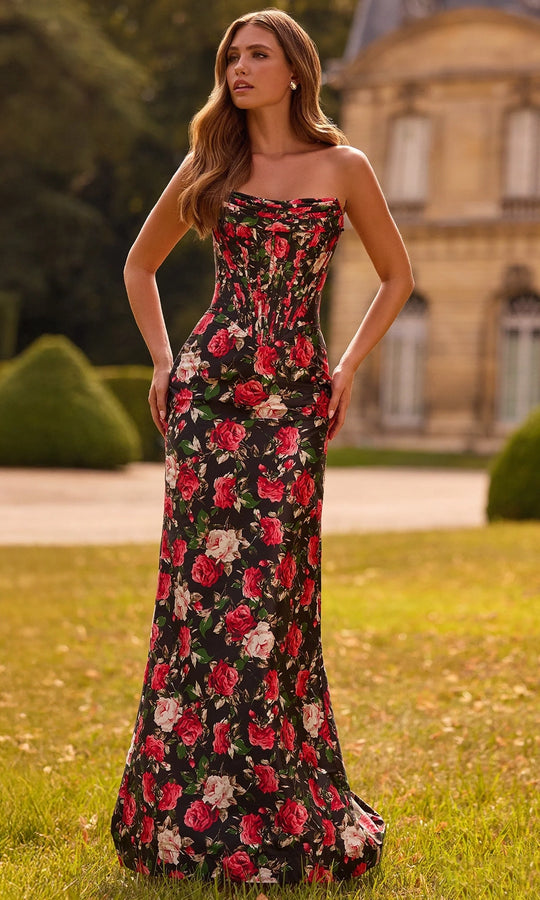Sherri Hill 57719 - Floral Strapless Basque Waist Gown