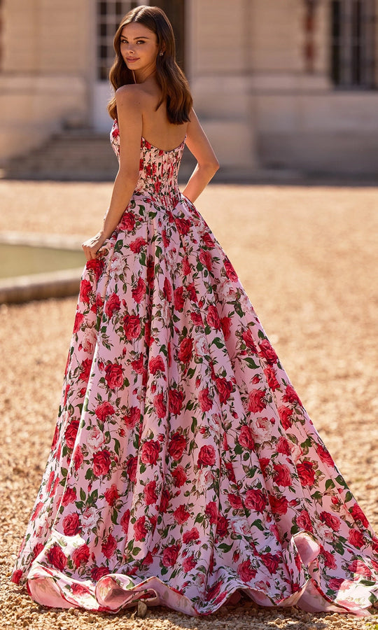 Sherri Hill 57723 - Cowl Neckline Ballgown with Rose Print