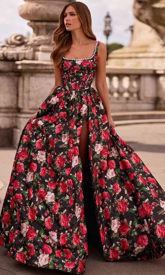 Sherri Hill 57725 - Floral A-Line Gown with Scoop Back