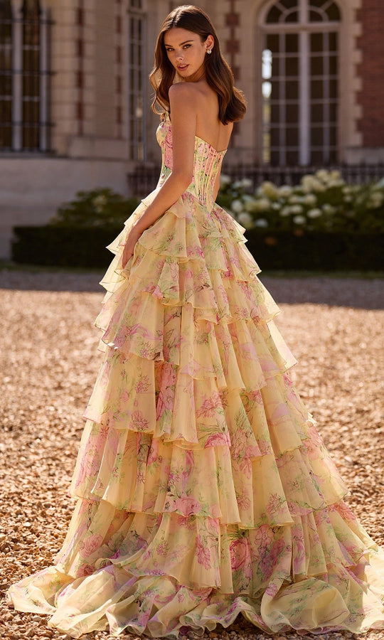 Sherri Hill 57727 - Floral Tiered Strapless Gown with Beaded Trim
