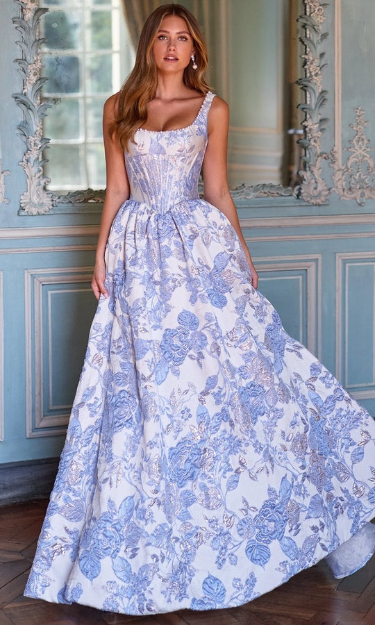 Sherri Hill 57731 - Scoop Neck Floral Textured Ballgown