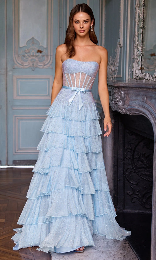 Sherri Hill 57739 - Illusion Corset Beaded Tiered Dress