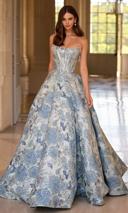 Sherri Hill 57741 - Strapless Floral Ballgown with Pearl Trim