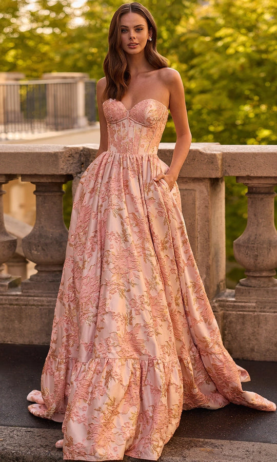 Sherri Hill 57753 - Sweetheart Floral Textured Gown with Ruffle Hem