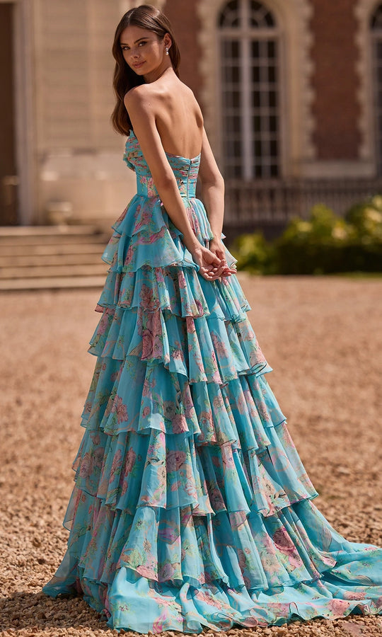 Sherri Hill 57775 - Strapless Floral Ruffled Prom Gown