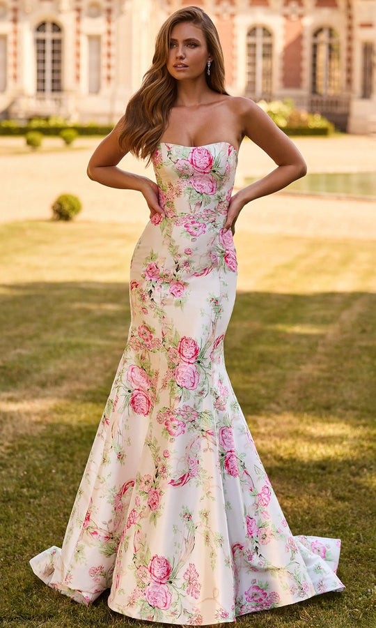 Sherri Hill 57796 - Floral Patterned Semi-Sweetheart Mermaid Gown