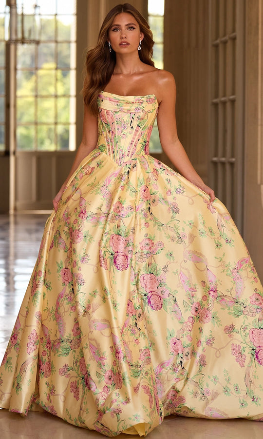 Sherri Hill 57797 - Floral Bodice Basque Waist Ballgown