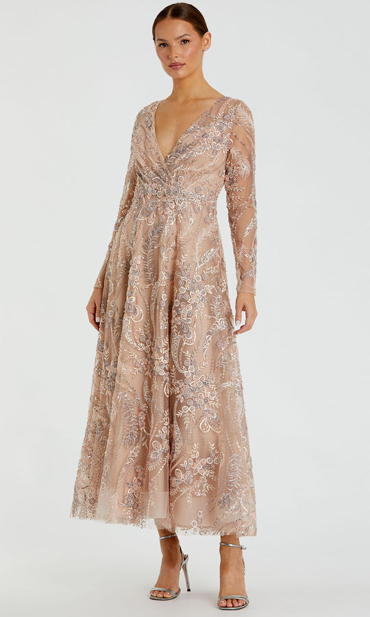 Mac Duggal 68906 - Embroidered Deep V-Neckline Evening Dress