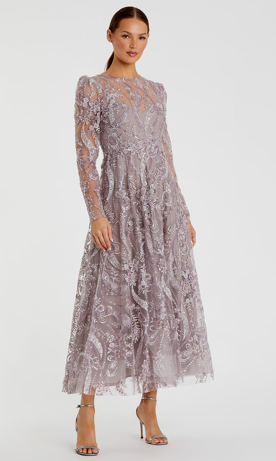Mac Duggal 68910 - Embroidered Illusion Tea-Length Dress