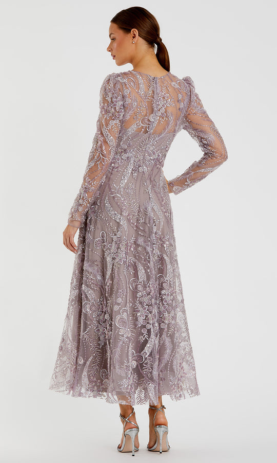 Mac Duggal 68910 - Embroidered Illusion Tea-Length Dress