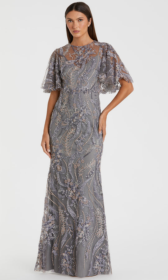 Mac Duggal 68918 - Short Flutter Sleeve Embroidered Long Gown