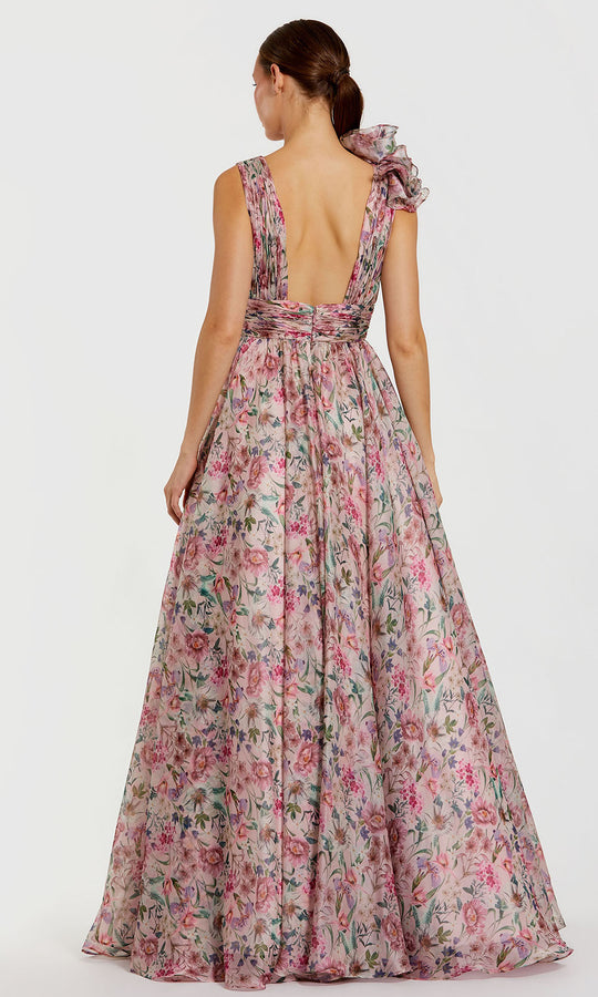 Mac Duggal 68947 - Plunging V-Neck Floral Ruffle Gown