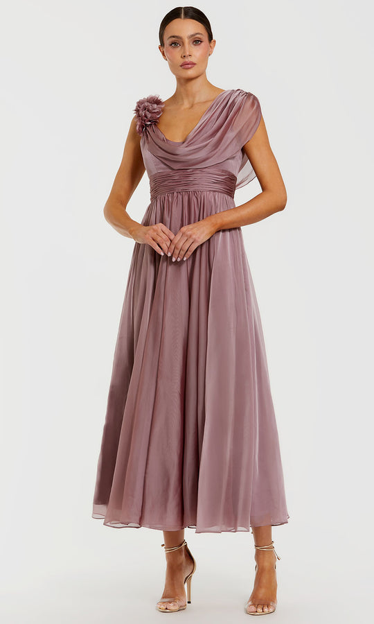 Mac Duggal 68967 - Flower Shoulder Accent Cowl Neck Evening Dress
