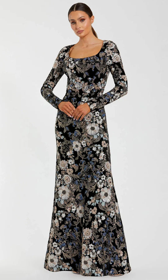 Mac Duggal 68978 - Long Sleeve Floral Velvet Gown