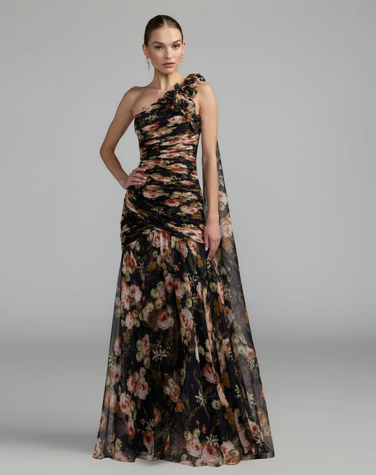 Mac Duggal 68993 - Floral Print Chiffon Evening Dress