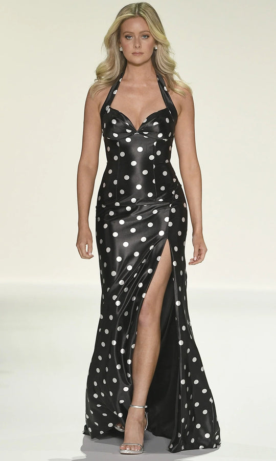 Sherri Hill 57802 - Polka Dot Print Halter Evening Gown