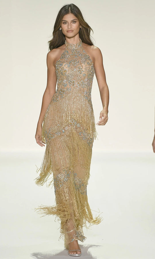 Sherri Hill 67191 - Embellished Fringe Halter Fitted Dress