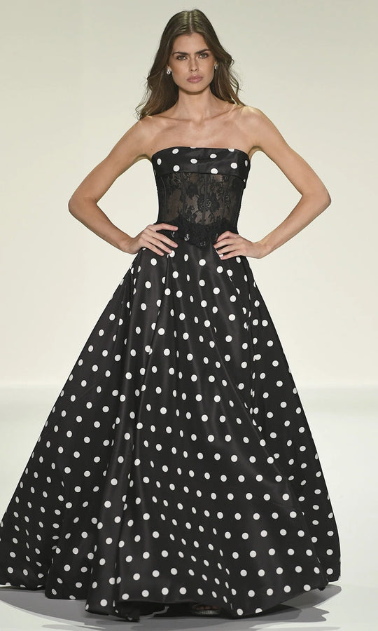 Sherri Hill 57988 - Strapless Lace Polka Dot Gown