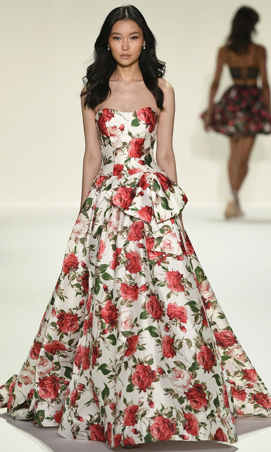 Sherri Hill 57724 - Rose Print Semi-Sweetheart Evening Gown