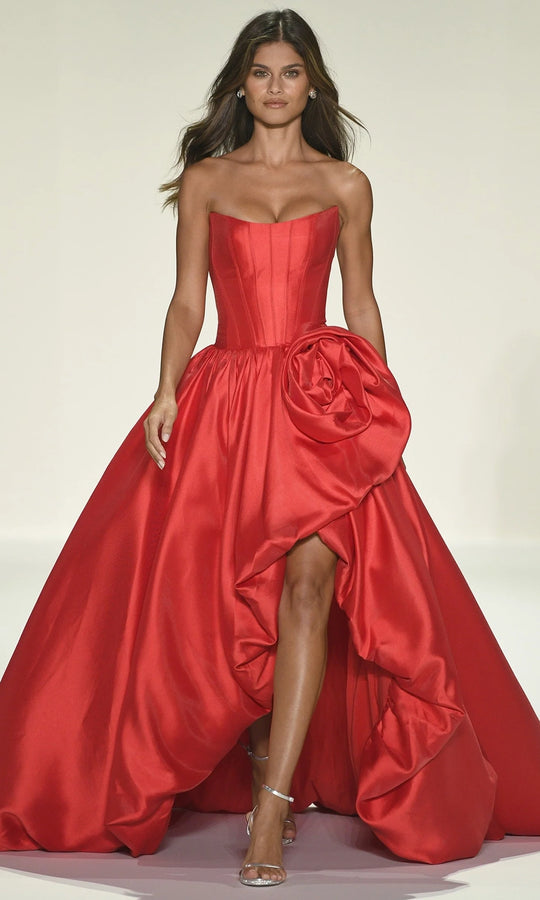 Sherri Hill 57778 - Strapless Bubble Hem Gown with Rose Detail