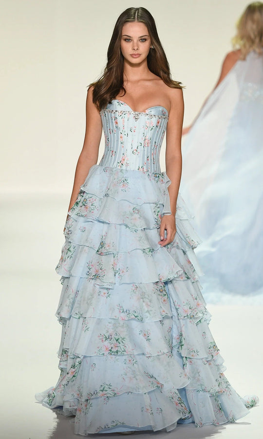 Sherri Hill 57913 - Beaded Accent Chiffon Ruffle Ballgown