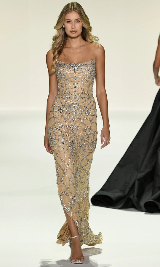 Sherri Hill 67143 - Beaded Lace Strapless Column Gown