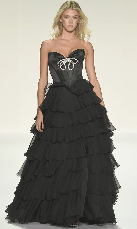 Sherri Hill 57936 - Strapless Tiered Gown with Beaded Bow