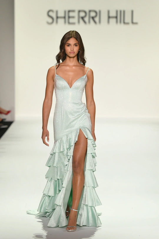 Sherri Hill 56529 - Ruffled Sweetheart Gown with High Slit