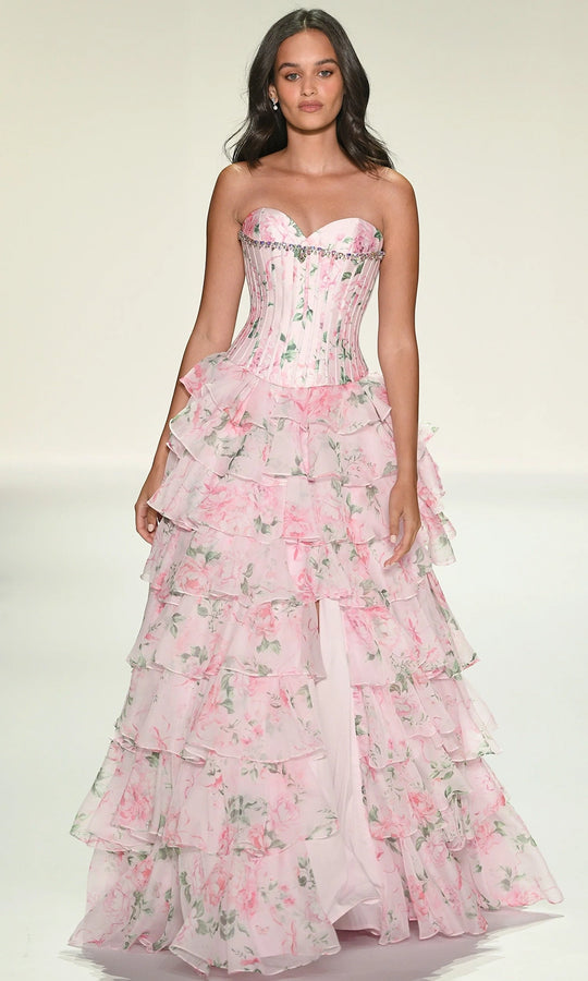 Sherri Hill 57996 - Corset Bodice Floral Ruffled Gown