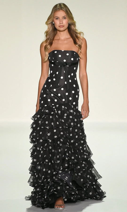 Sherri Hill 57826 - Polka Dot Tiered Ruffle Trumpet Gown