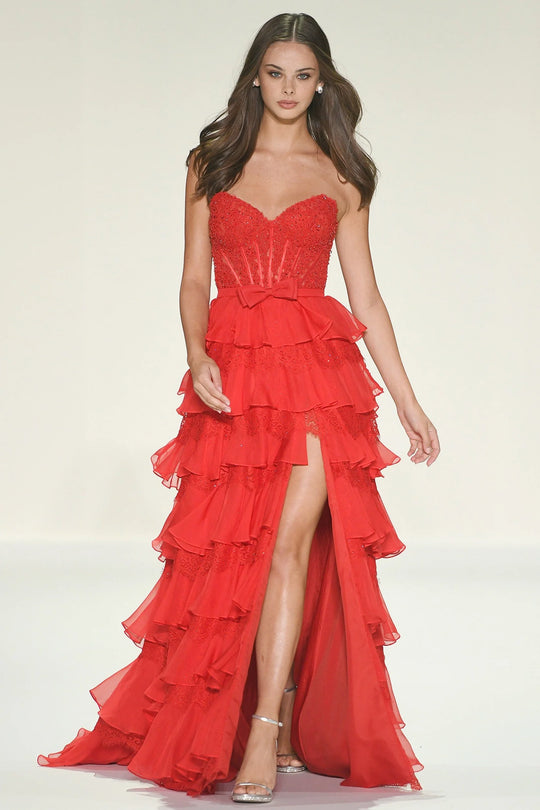 Sherri Hill 57479 - Lace Ruffle Skirt Sweetheart Gown