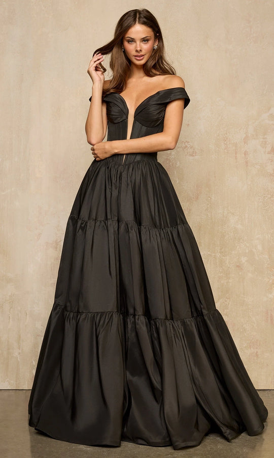 Sherri Hill 57945 - Off Shoulder Tiered Gown with Corset Bodice