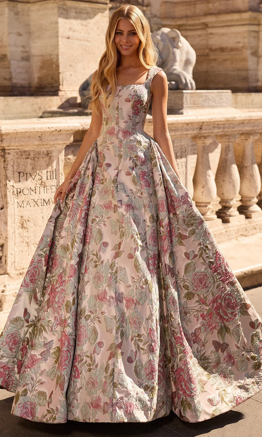Sherri Hill 57812 - Square Neckline Floral Print Ballgown