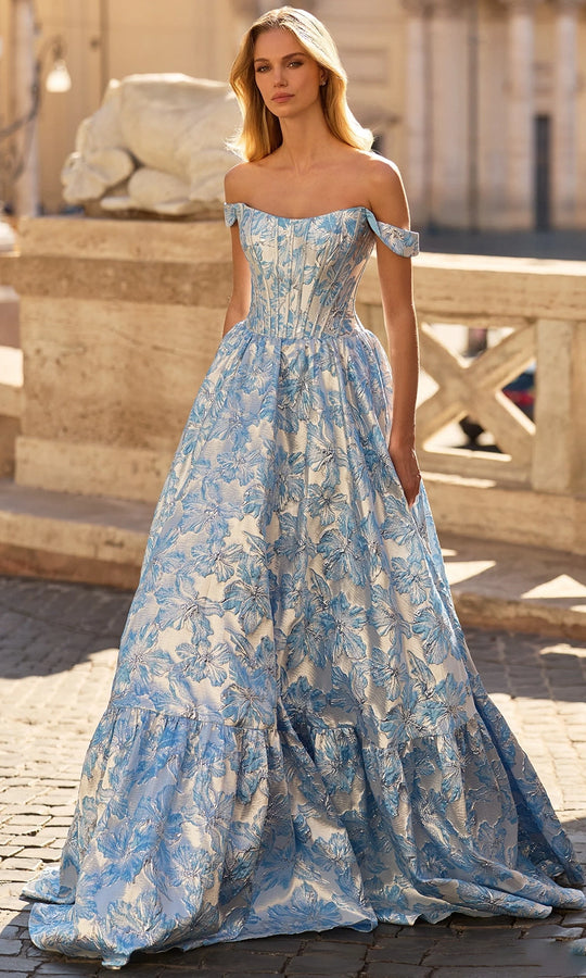 Sherri Hill 57918 - Off Shoulder Brocade Tiered Ballgown