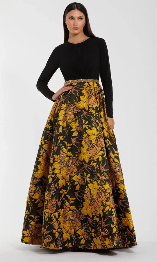 Mac Duggal 69000 - Long Sleeve Floral Brocade Ballgown