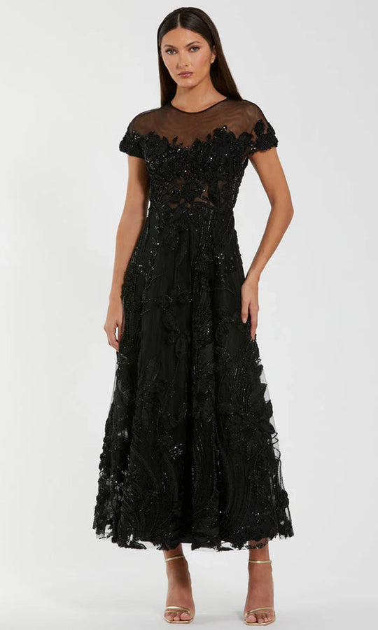 Mac Duggal 69003 - 3D Lace Applique Illusion Jewel Evening Dress