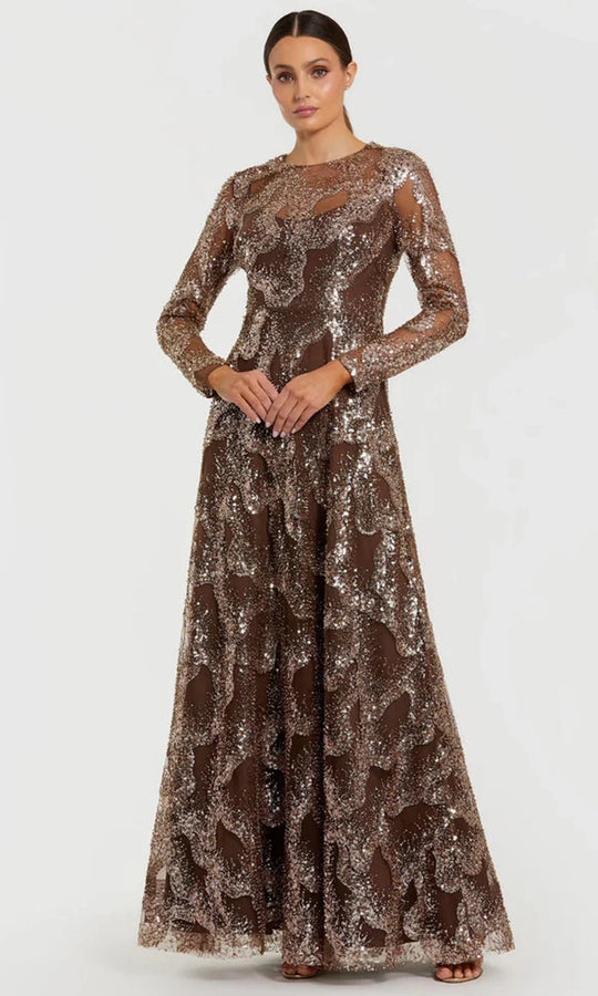 Mac Duggal 69005 - Long Sleeve Sequined Illusion Gown