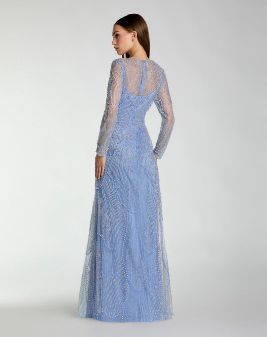 Mac Duggal 69012 - Pearl Beaded Jewel Neck Evening Gown