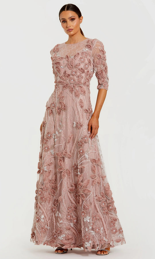 Mac Duggal 69016 - Jewel Neck Rosette Embellished Gown