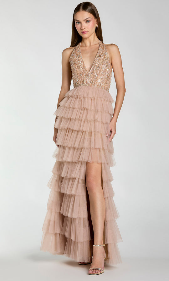 Mac Duggal 69062 - Halter Tiered Ruffle A-Line Evening Gown