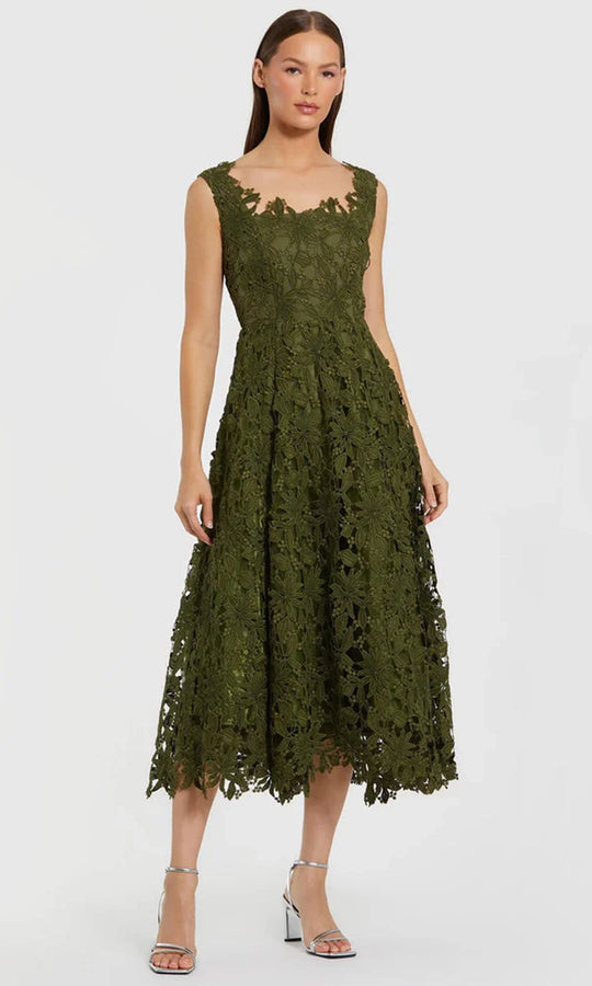 Mac Duggal 69073 - Floral Embroidered A-Line Tea-Length Dress