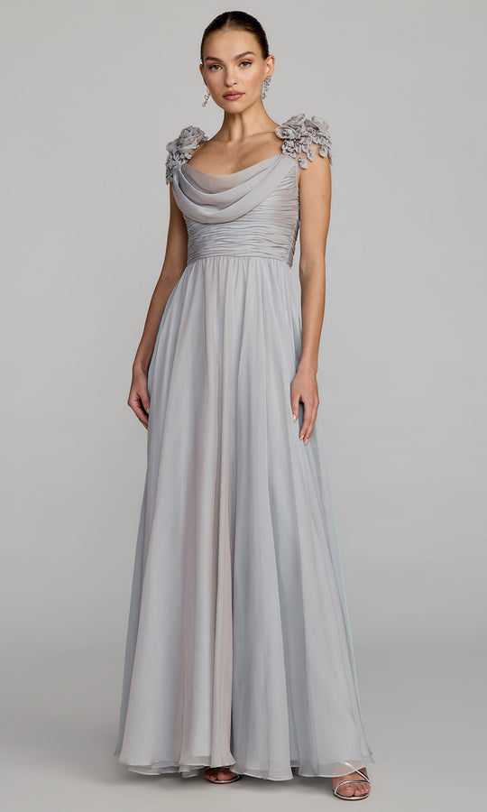 Mac Duggal 69088 - Floral Shoulder Cowl Neck Evening Gown