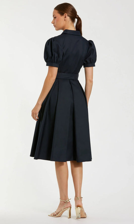 Mac Duggal 69097 - Shirt Collar Pleated A-Line Midi Dress