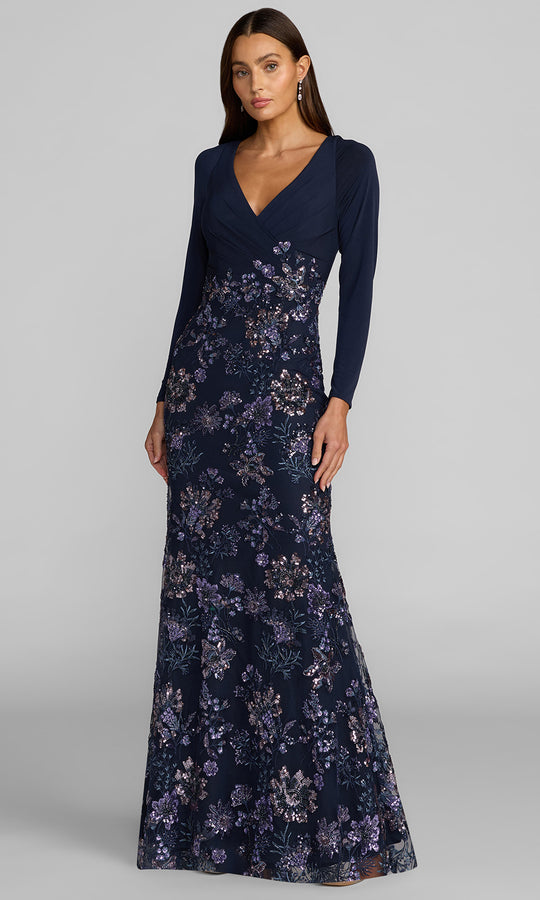 Mac Duggal 69122 - Floral Sequin Long Sleeve Evening Gown