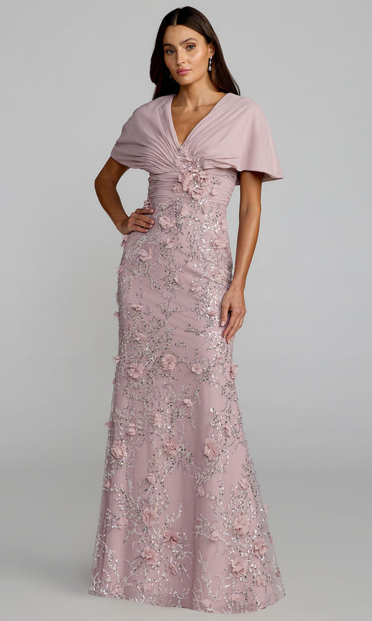 Mac Duggal 69125 - Floral Accent Short Cape Sleeve Gown