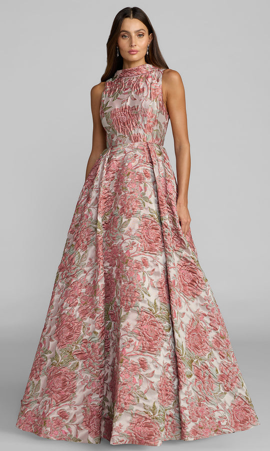 Mac Duggal 69177 - High Neck Textured Brocade Ballgown