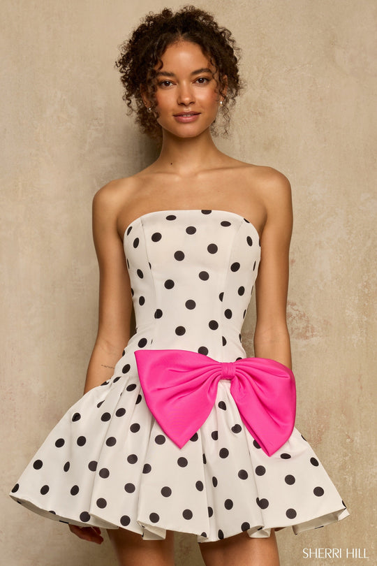 Sherri Hill 57989 - Polka Dot A-Line Cocktail Dress with Bow