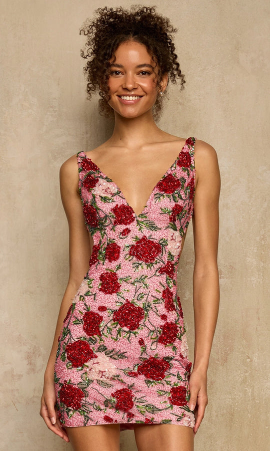 Sherri Hill 58255 - Sleeveless Beaded Rose Mini Dress